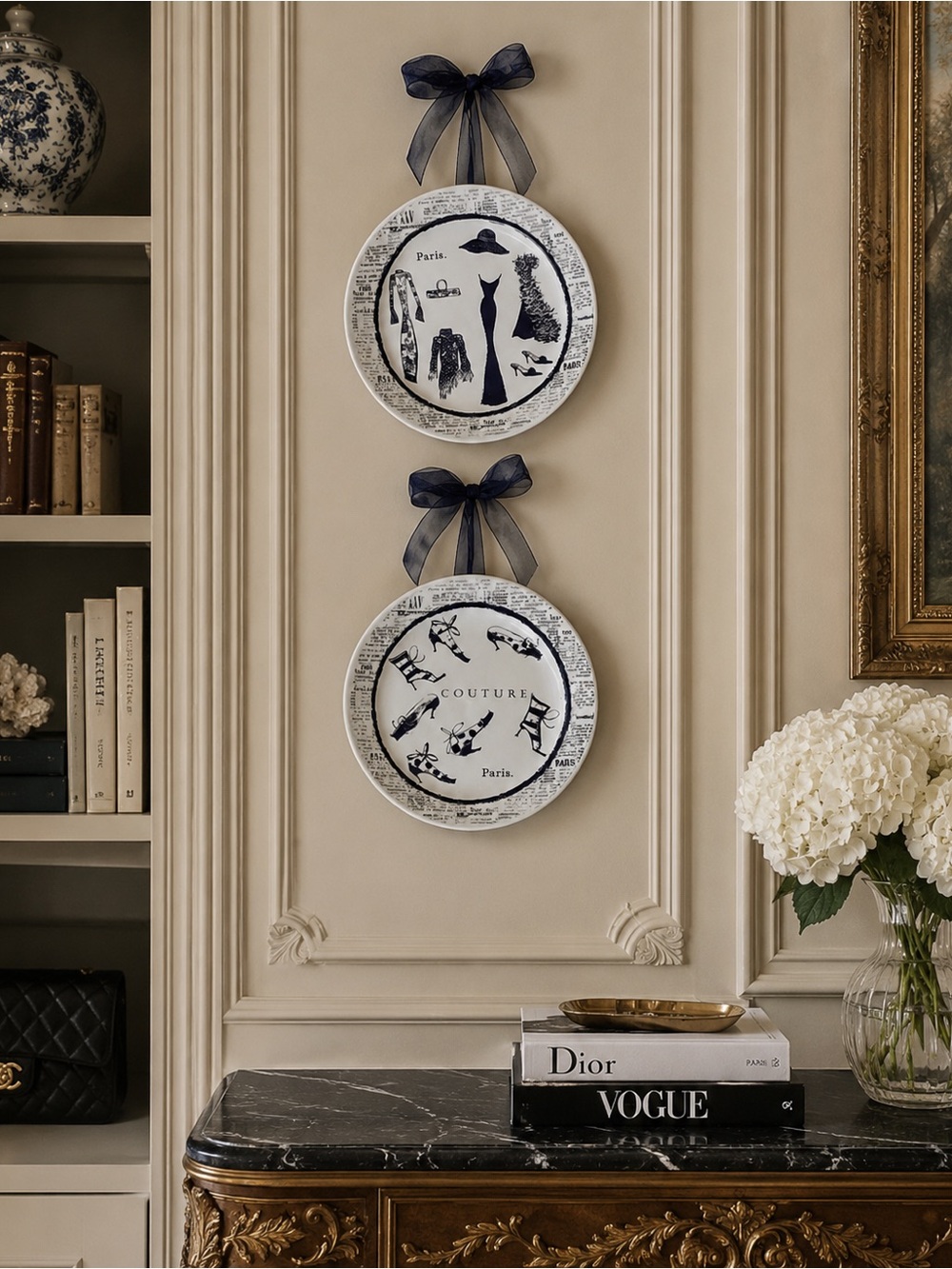 Garden Ridge Wall Hanging Plates - Black and White French Couture Theme
